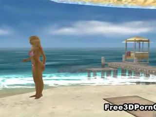 Elite 3D cartoon blonde masturbating on the beach