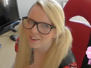 Attractive blond adolescent gets fucked in school uniform big cumshot on her glasses!